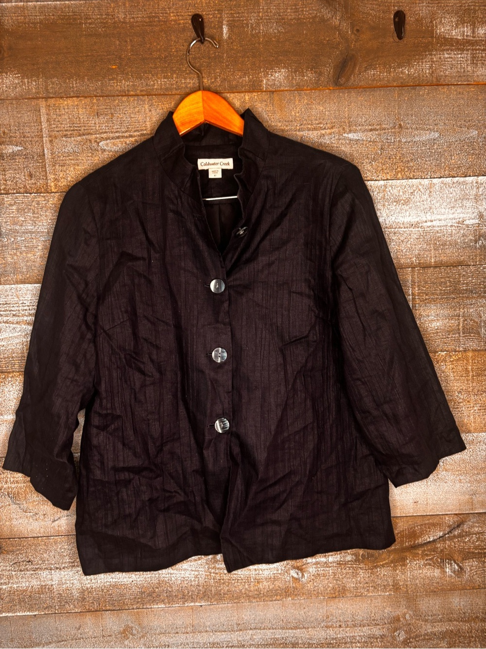 Coldwater Creek 100% linen size 12 navy Three-Button Linen Jacket